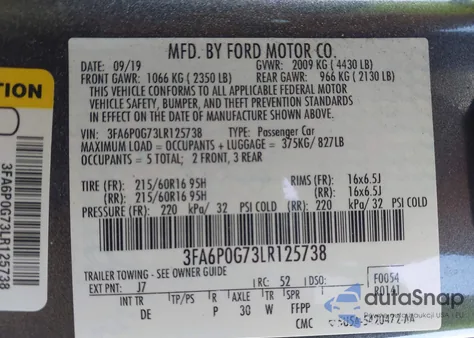 2020 Ford Fusion S из США, поврежденный, VIN 3FA6P0G73LR125738